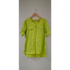 Ellen Tracy Women's Citron Green Linen Long Shirt Zip Up Med.